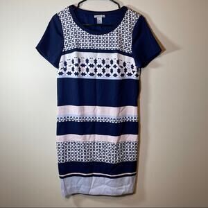 H&M Navy Blue & White Geometric Stripe Dress‎ Size 6